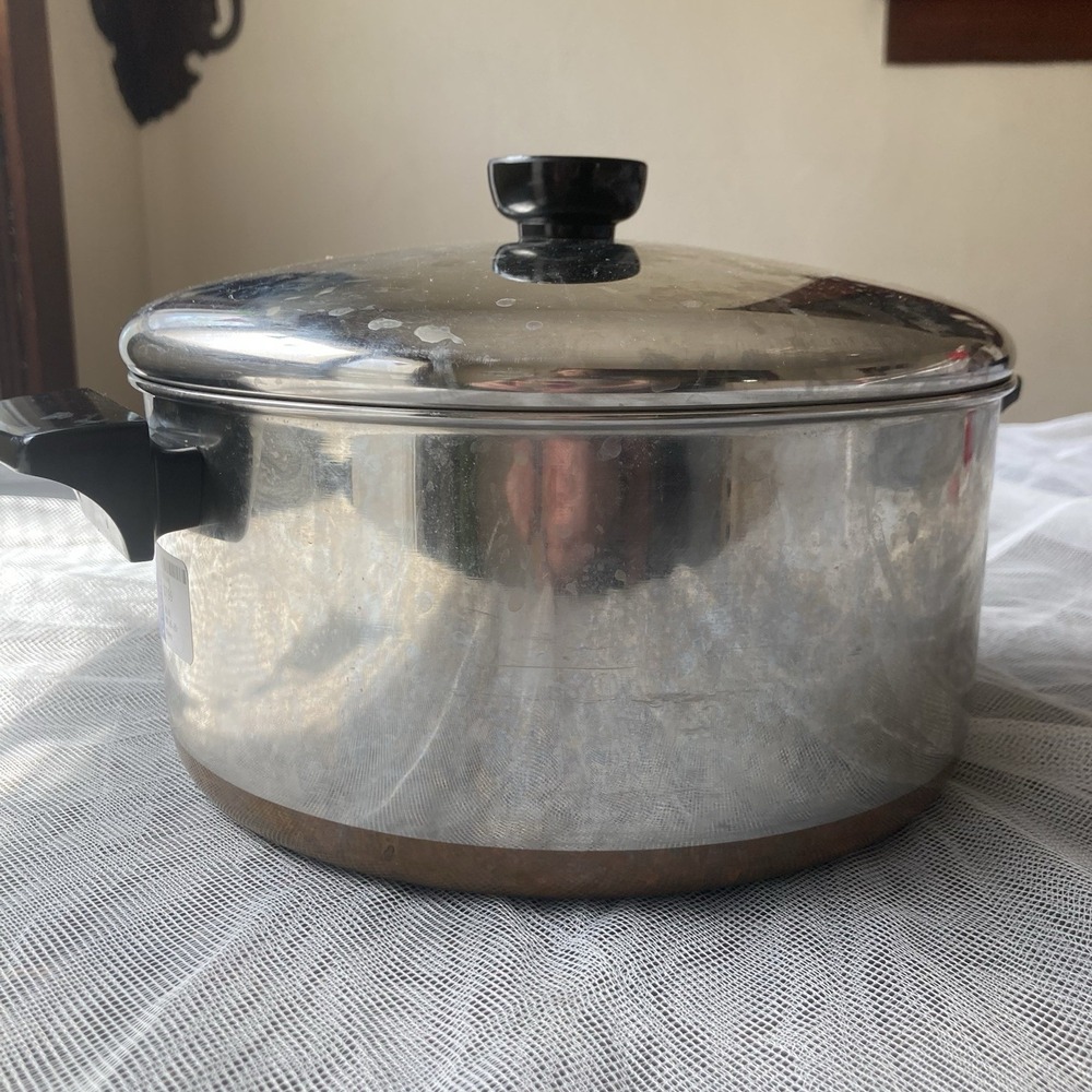 Revere Ware Vintage 1801 Copper Bottom 4 1/2 Qt Quart Stock Pot W/Lid US